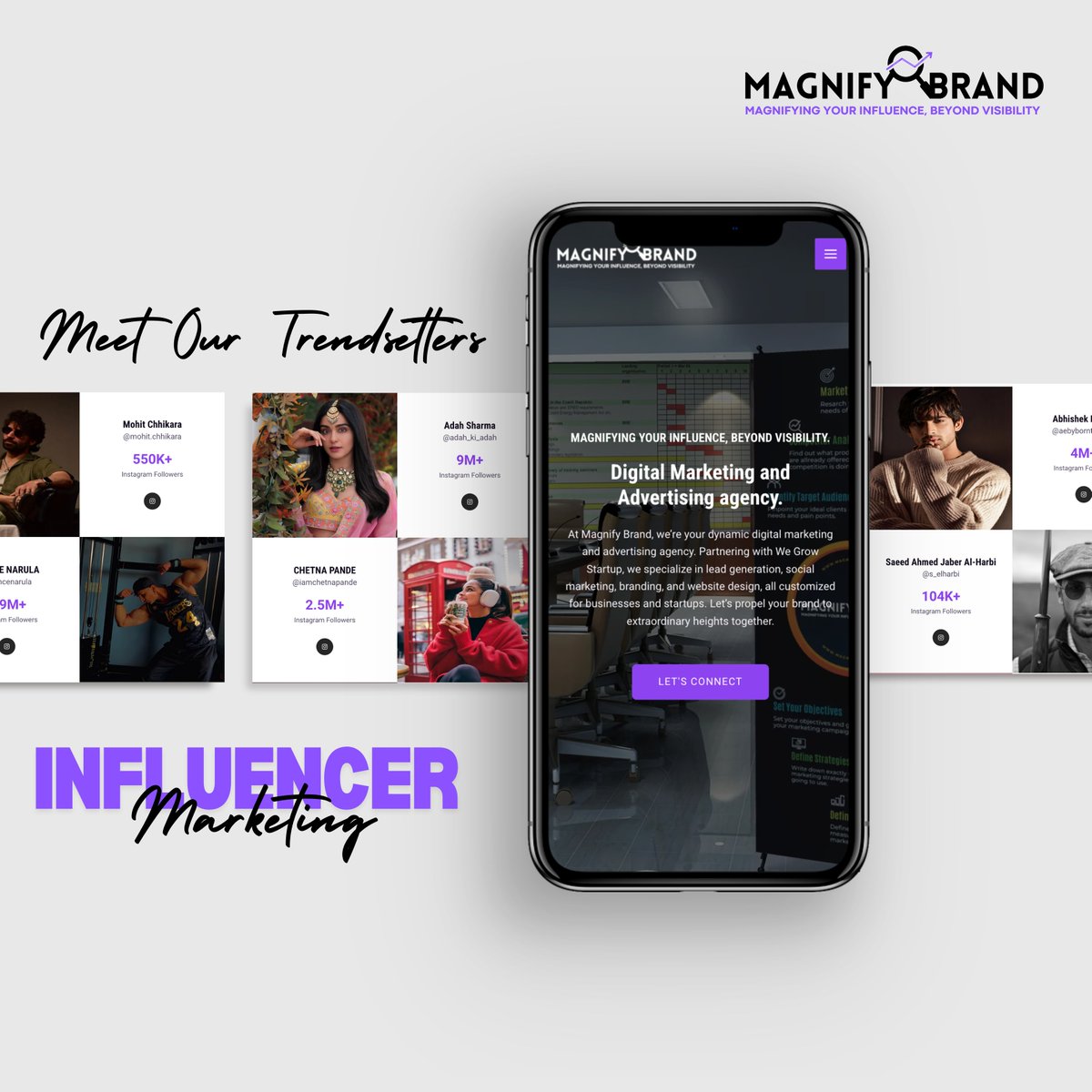 Ready to make waves in the digital world? 🌊 Magnify Brand is your go-to for influencer marketing that gets results! 💥 We'll connect you with the hottest influencers to skyrocket your brand's visibility. 🔥 #MagnifyBrand #InfluencerMarketing #TrendingHashtags