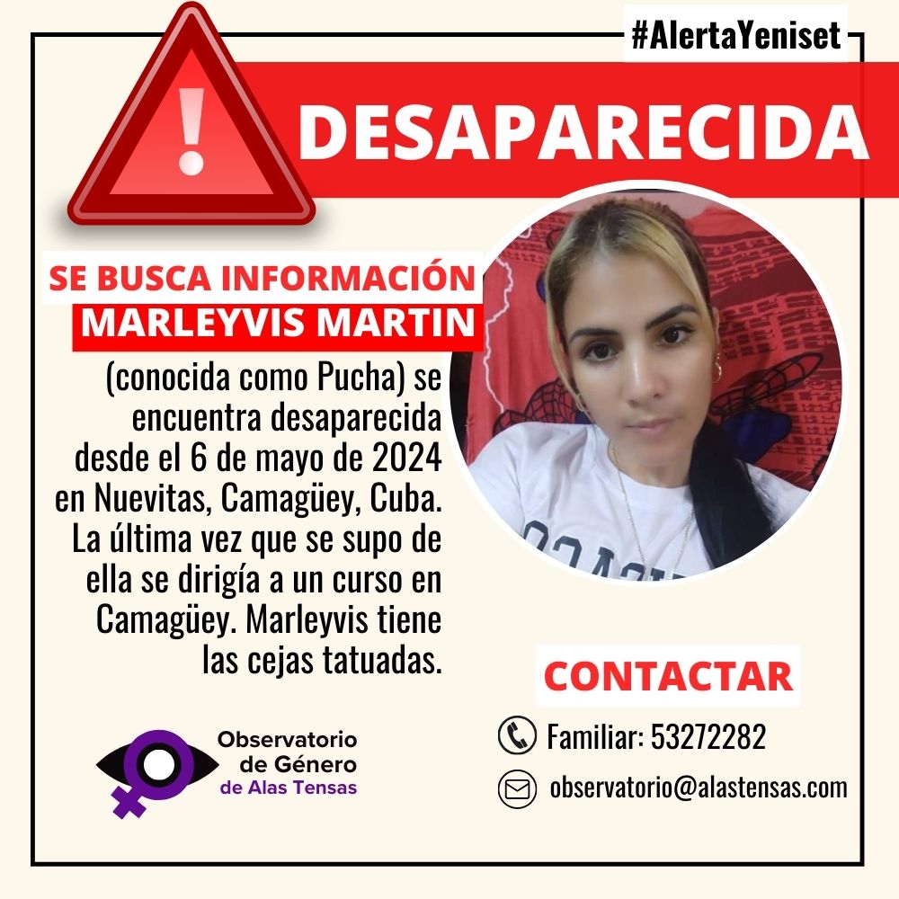 #AlertaYeniset | Maileivys Martín, de 36 años de edad, se encuentra DESAPARECIDA desde el 6 de mayo de 2024, en Nuevitas, #Camagüey.

El día de su desaparición 'salió rumbo a Camagüey supuestamente a hacer un curso de cejas'. 
Si tiene alguna información contacte a 👇
☎️53272282