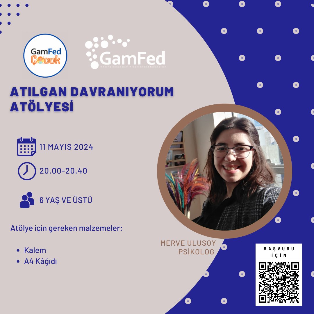 GamFed Çocuk olarak ücretsiz atölyeler düzenlemeye devam ediyoruz. 🚀 🎯Atölyelere kayıt için: 👇 🔗docs.google.com/forms/d/12-GhN… 📌 Zoom linki etkinlik öncesinde katılımcılarla paylaşılacaktır. #GamFedTürkiye #çocukatölyeleri #oyunlaştırma #gamification