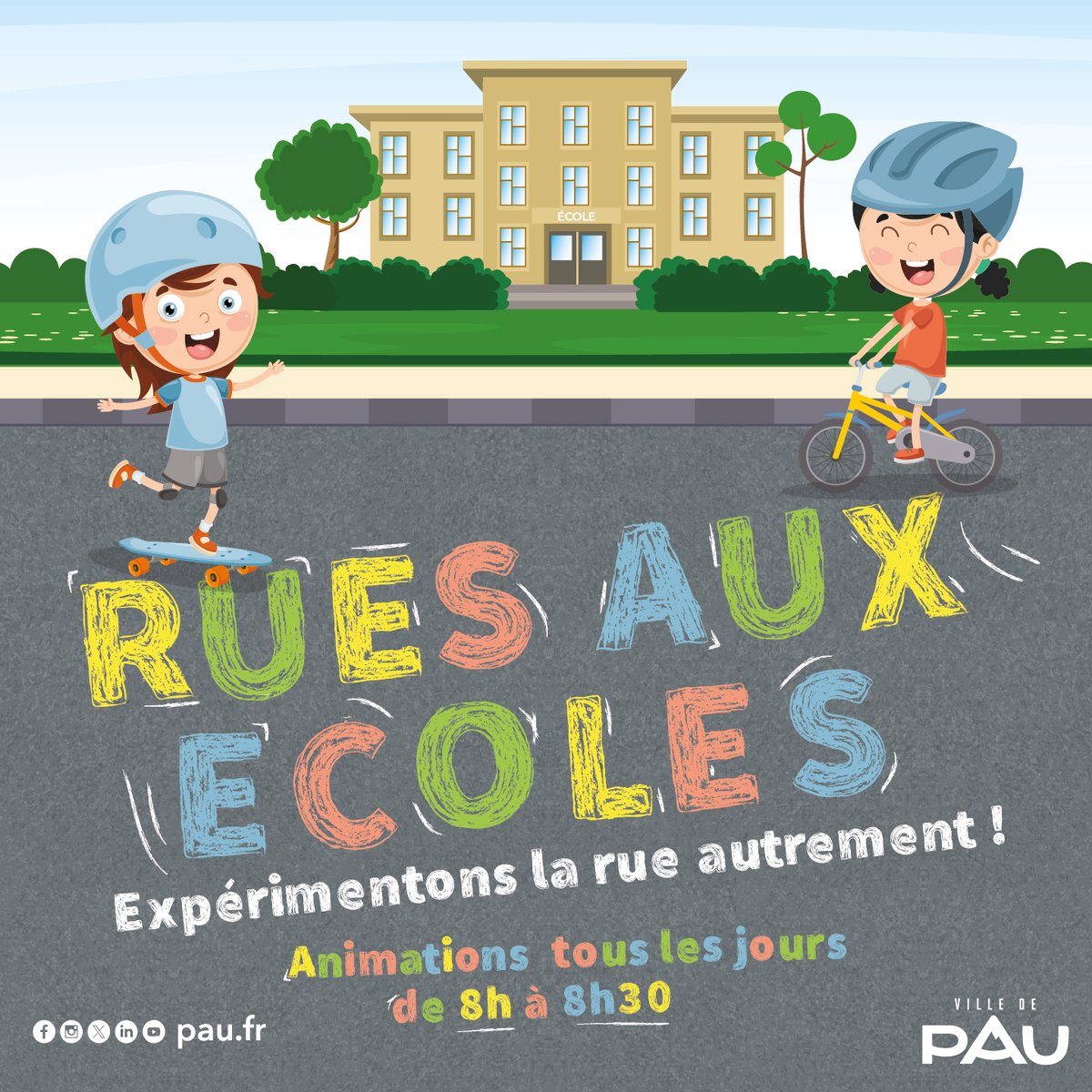 #mobilité Dans le cadre du Challenge de la Mobilité inter-écoles, trois écoles paloises expérimentent le dispositif rues aux écoles. Le but est de redonner de la place aux mobilités actives en sécurisant les entrées des établissements scolaires ➡️ cutt.ly/6eegYmqL