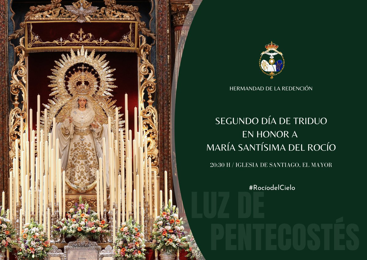 𝗖𝗨𝗟𝗧𝗢𝗦 | Segundo día Triduo en honor a la Santísima Virgen del Rocío, comenzando con: 📿 Rezo del Santo Rosario 📖 Ejercicio de Triduo 🛐 Santa Misa y Salve Solemne #RocíodelCielo 📷: Julio Marín