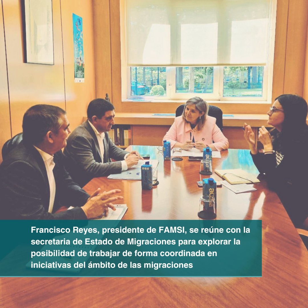 ✅ El presidente de #FAMSI, Francisco Reyes, mantuvo una reunión el pasado 9 de mayo con la secretaria de @SEstadoMigr, Pilar Cancela, para explorar la posibilidad de trabajar de forma coordinada en iniciativas del ámbito de las #migraciones. andaluciasolidaria.org/noticias/item/…