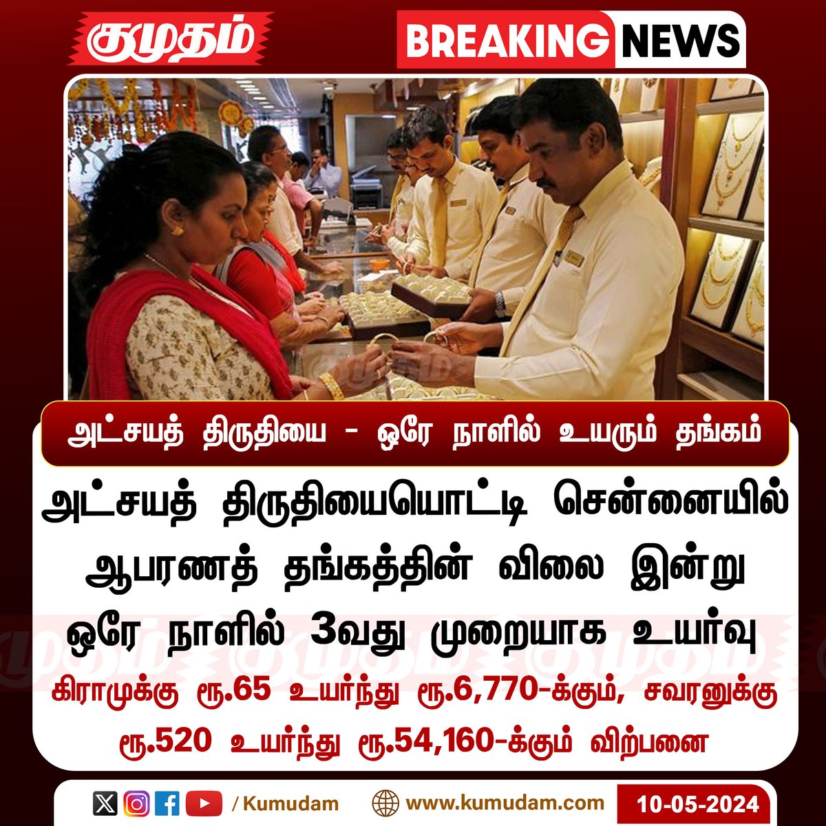 அட்சயத் திருதியை - ஒரே நாளில் உயரும் தங்கம்

kumudam.com | #Gold | #Silver | #PriceHike | 
#atchayathiruthiyai2024