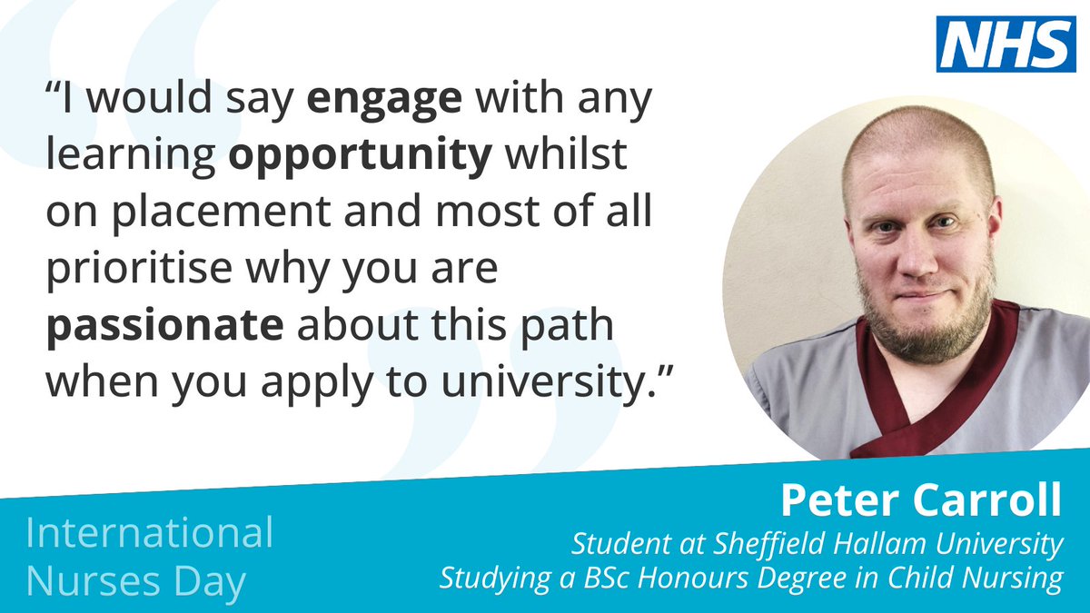 Ever considered a career in nursing?🤔 🧑‍🎓Peter is in his third year at @SheffHallamUni, studying a degree in Child Nursing. He was inspired by his wife, who's a qualified nurse, his own experience as a service use, & his daughter’s hospitalisation. Search #WeAreTheNHS #IND2024