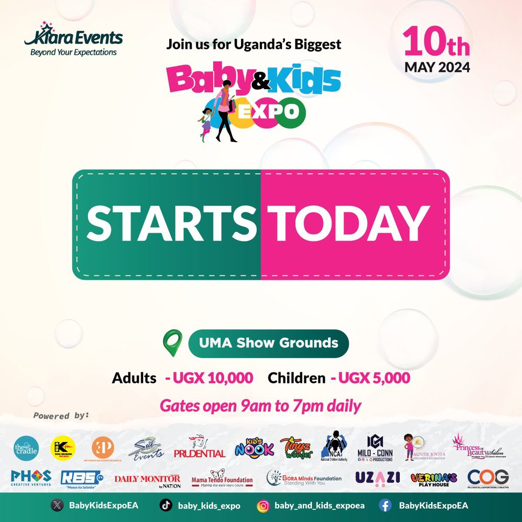 It's finally here! #BabyandKidsExpo24 starts today! Bring your little ones for a day filled with fun, learning, and shopping at UMA Showgrounds, Lugogo. Let's make unforgettable memories together! 

#KiaraEvents