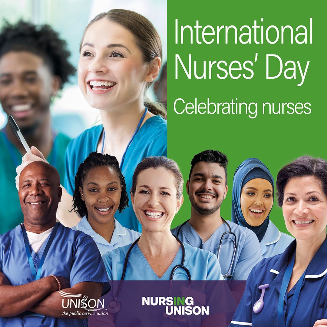 On International Nurses' Day this Sunday we're celebrating the work nurses do with patients and in their communities as an integral part of the NHS team. #IND24 ‘Hope of improving future health and wellbeing depends upon nurses.’ @StuartTuckwood UNISON national nursing officer