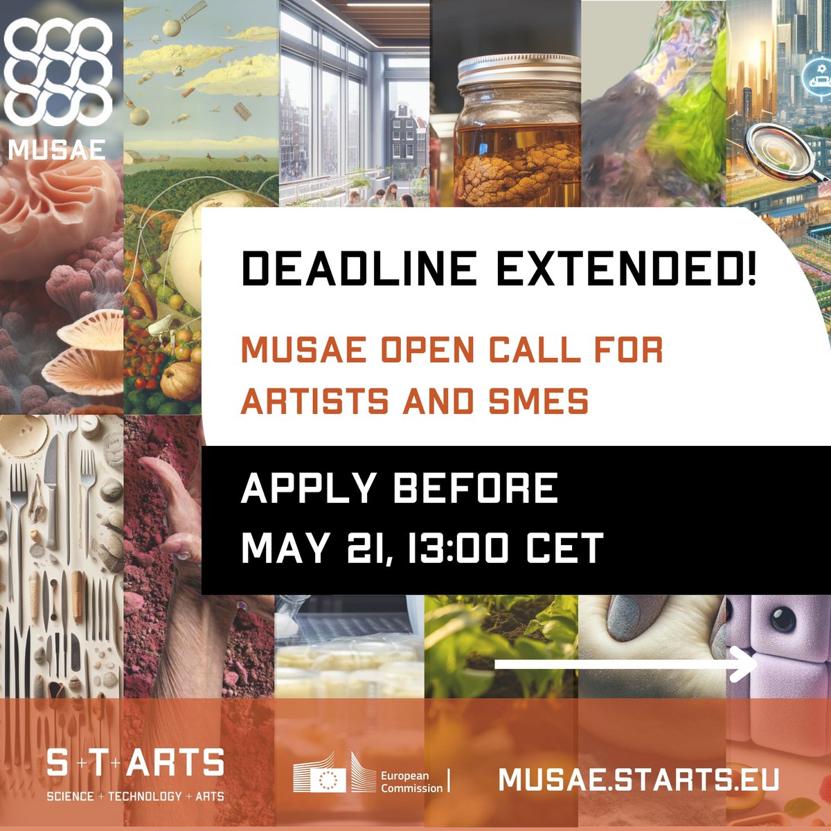 📢2nd Open Call with the Extended Deadline on May 21st, 2024
We are looking for 11 teams (1 Artist + 1 SME) !
Learn more about: musae.fundingbox.com
Apply: musae.starts.eu/musae/calls-2n…