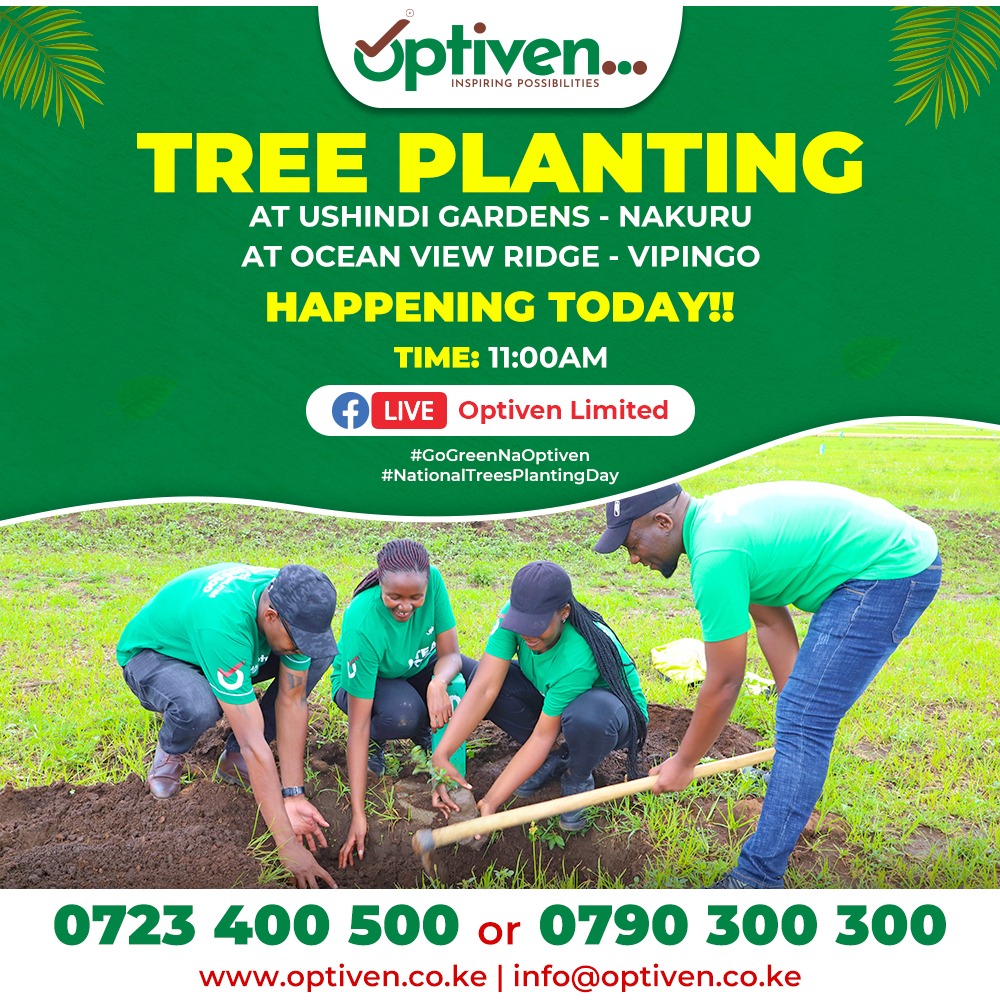 Join us today for a tree planting expedition at our esteemed projects, Ocean View Ridge Vipingo and Ushindi Gardens in Nakuru! Let's transform landscapes, one tree at a time. #NationalTreePlantingDay #GoGreenNaOptiven