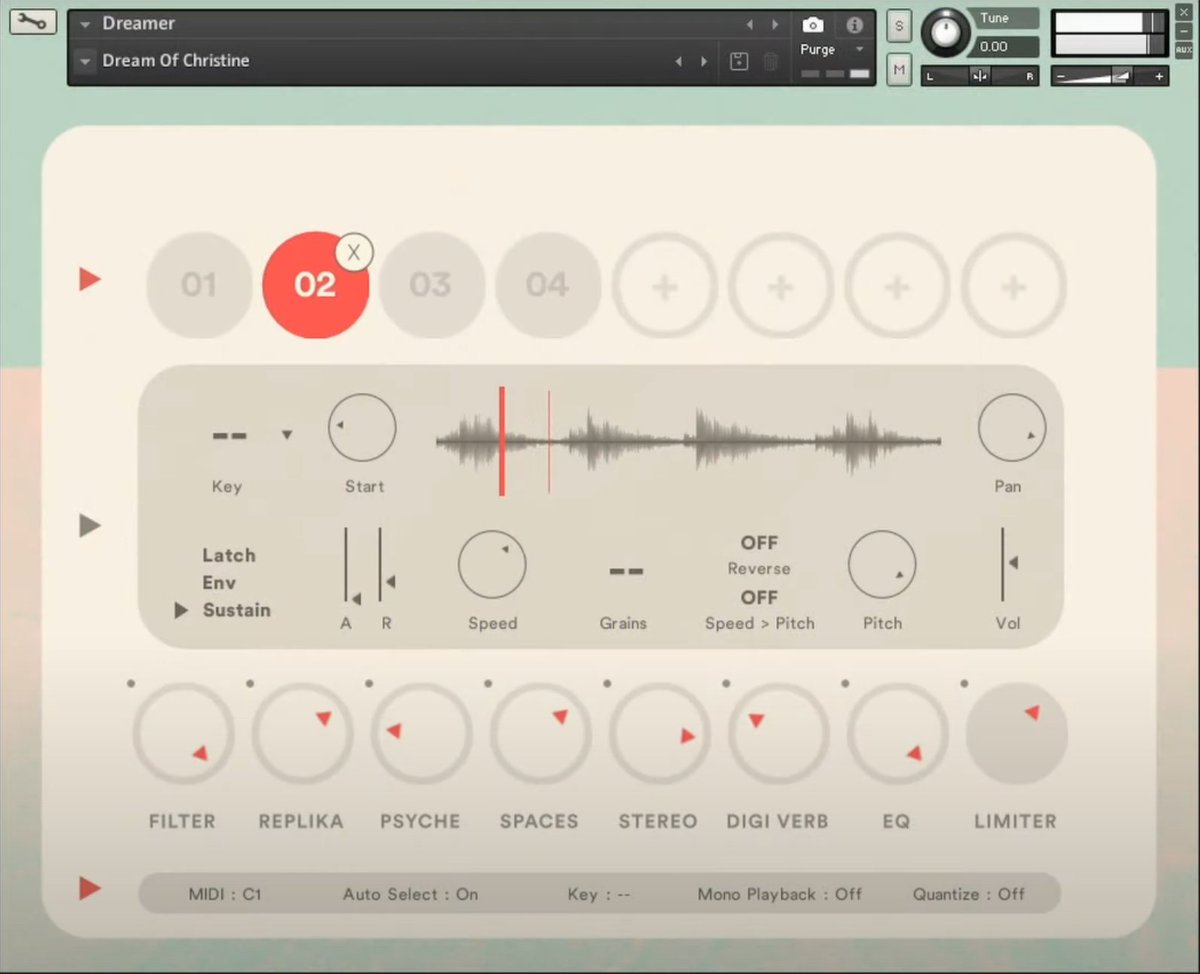 #ADSRXplugin 無料：Dream Date Designsが、Kontakt Player7（無料版）用のサンプルベース音源：Dreamer を無償配布。システム上のどこからでもサンプルを 8 つのスロットのいずれかにドラッグ &ドロップ可能。鍵盤割り振りやグラニュラーモードも対応。tinyurl.com/34pzxxy5