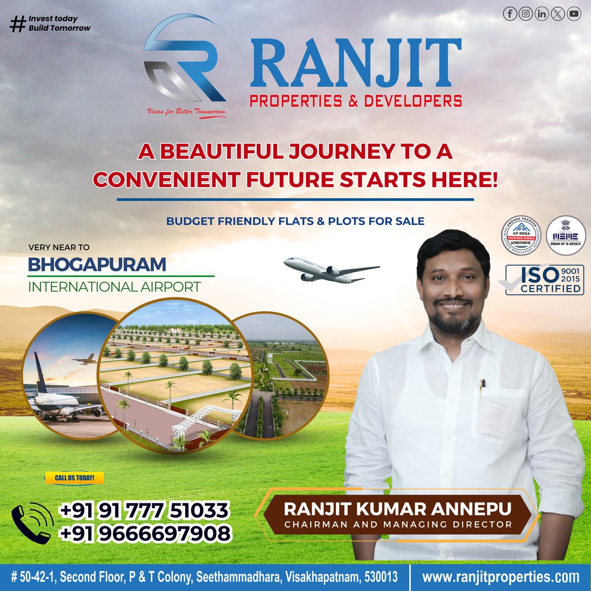 Ranjit Properties & Developers - A beautiful journey to a convenient future starts here! Find budget-friendly flats & plots for sale.

📞 Contact us : +91 99899 88466, +91 95730 97070

#RanjitPropertiesandDevelopers #BudgetFriendlyFlats #PlotsForSale #VisakhapatnamRealEstate