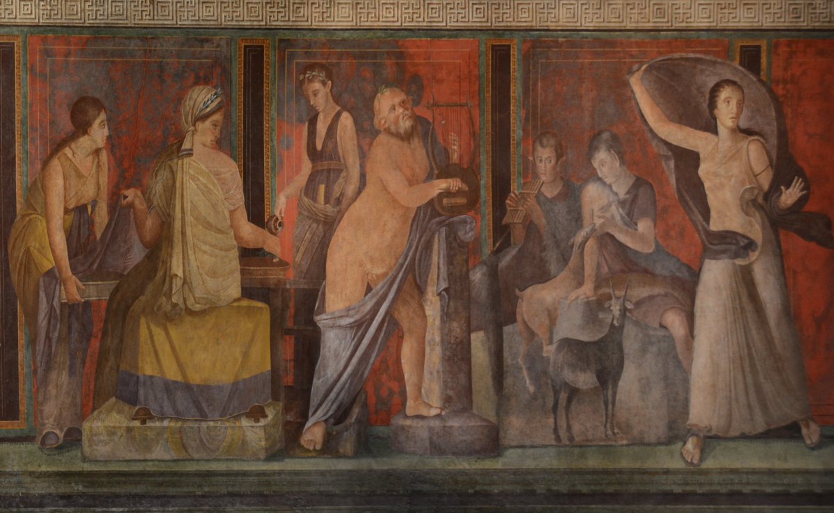 I love that the fresco at the Villa of the Mysteries, #Pompeii can become, from a certain angle, an abstract blend of colours and draped shapes. #FrescoFriday