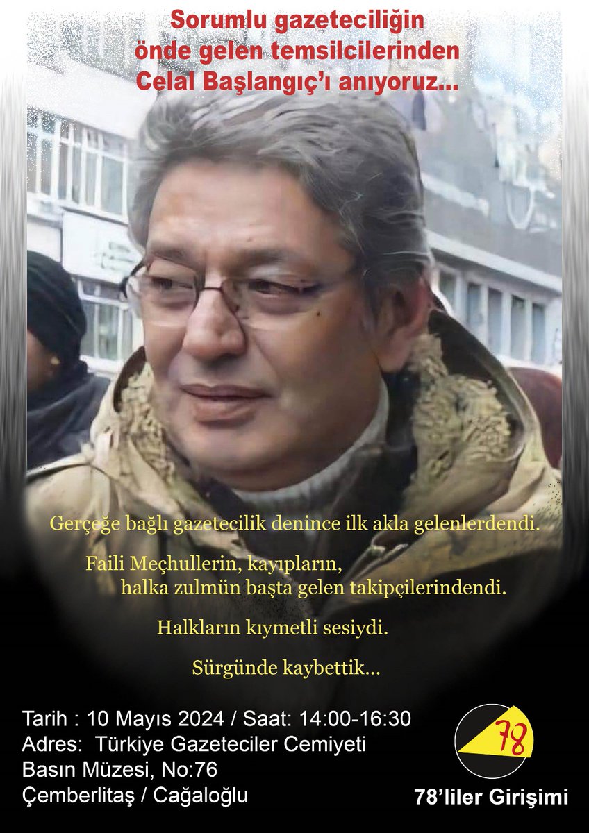 Gazeteci dostumuz #CelalBaşlangıç bugün ülkesinden uzak Almanya'nın Köln sehrinde toprağa verilecek. Arkadaşları olarak bugün onu Istanbul Gazeteciler Cemiyetinin Basın müzesi yerleşkesinde anacağız. Saygıyla