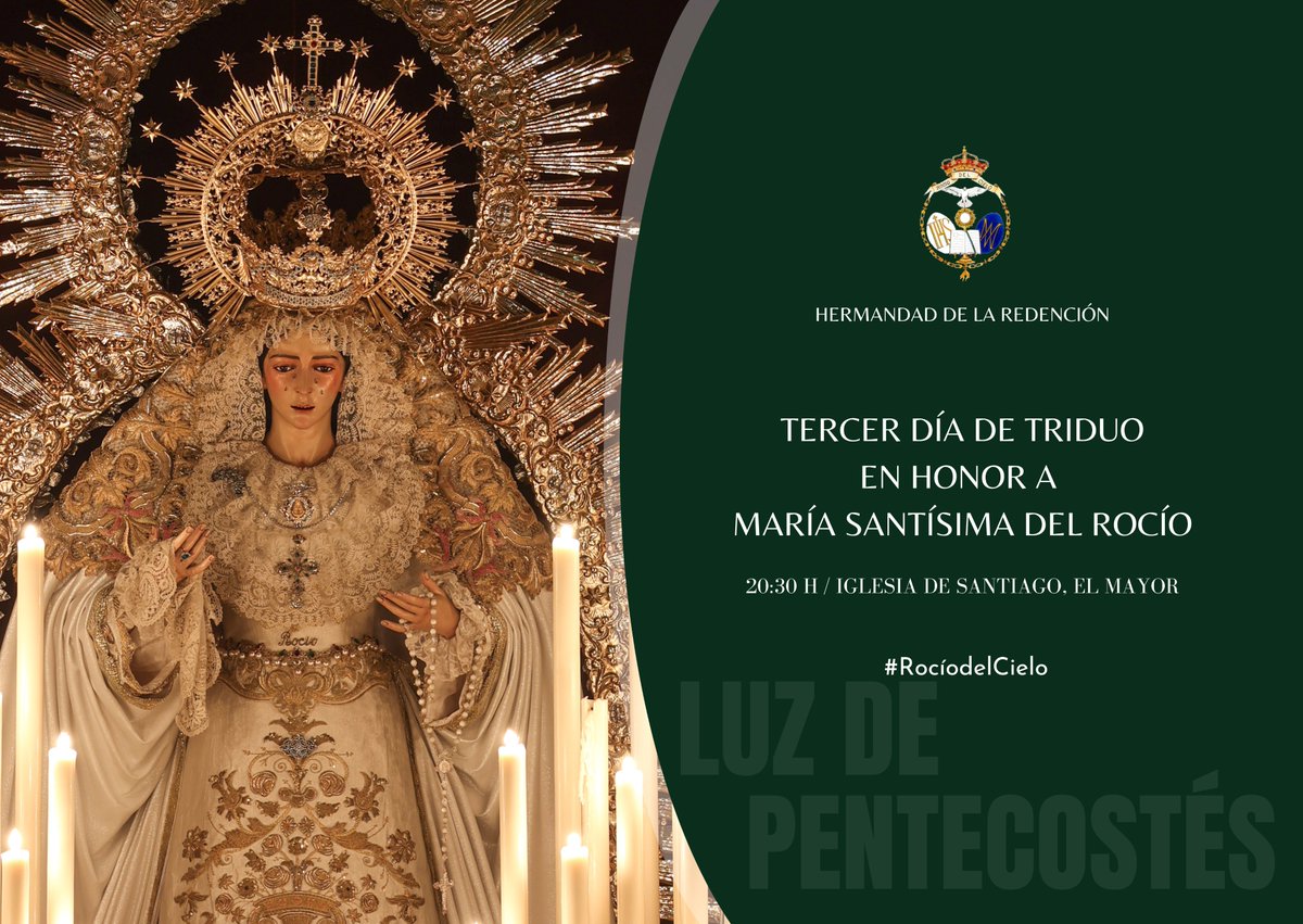 𝗖𝗨𝗟𝗧𝗢𝗦 | Tercer día Triduo en honor a la Santísima Virgen del Rocío, comenzando con: 📿 Rezo del Santo Rosario 📖 Ejercicio de Triduo 🛐 Santa Misa y Salve Solemne #RocíodelCielo 📷: Julio Marín