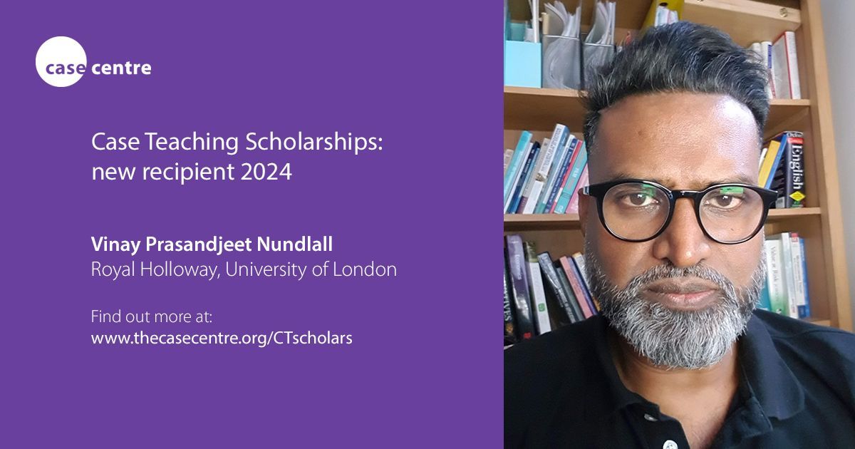 Our last #caseteaching scholarship 2024 recipient is... Vinay Prasandjeet Nundlall, @RoyalHolloway 🇬🇧 🗣 'Case studies provide a lot of techniques that can be applied in real life and will be very helpful to our students.' HEAR MORE 👉 buff.ly/3QyKECP #casesupport