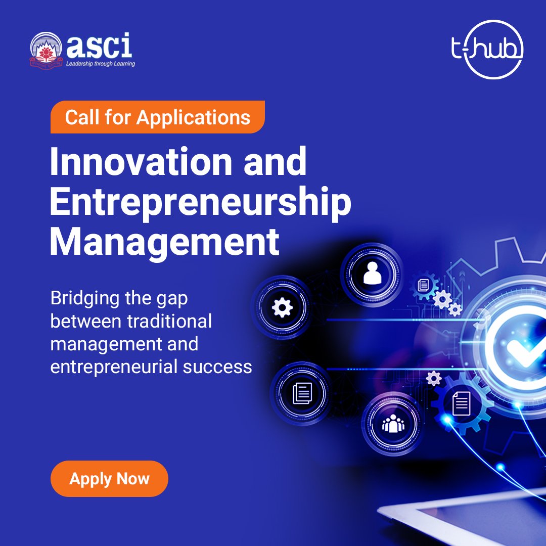 T-Hub presents 'Innovation & Entrepreneurship Management' in collaboration with  ASCI!

Master finance, marketing, operations, strategy, and analytics for entrepreneurial success! 

#InnovatewithTHub #THubEcosystem #Entrepreurship #Program #innovation