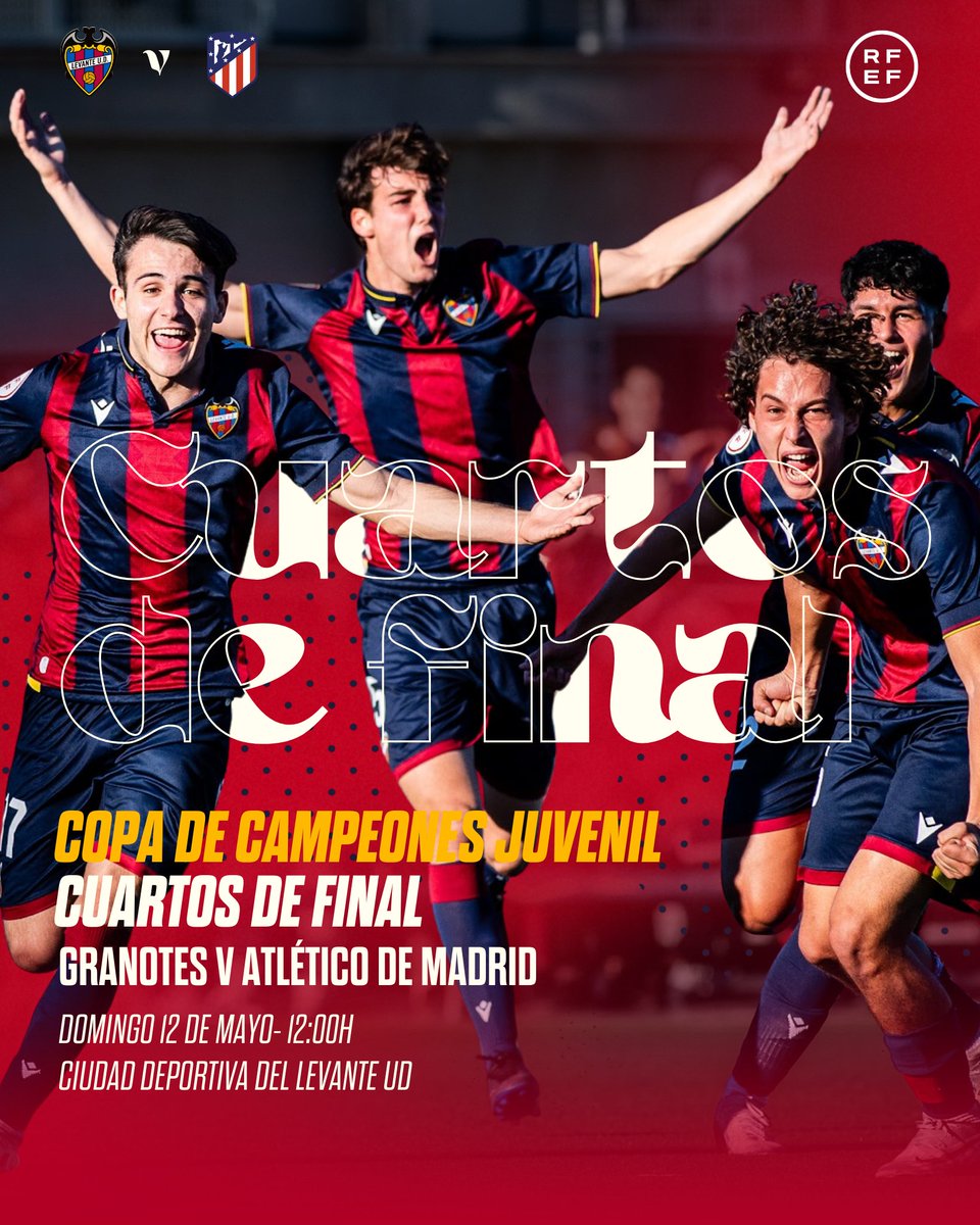 🏆 Hoy jugamos la 𝐢𝐝𝐚 de los 𝐂𝐮𝐚𝐫𝐭𝐨𝐬 𝐝𝐞 𝐅𝐢𝐧𝐚𝐥 de la 𝐂𝐨𝐩𝐚 𝐝𝐞 𝐂𝐚𝐦𝐩𝐞𝐨𝐧𝐞𝐬 𝐉𝐮𝐯𝐞𝐧𝐢𝐥

🆚 @AtletiAcademia 
⏱️ 12:00 horas
📍 Ciudad Deportiva Levante UD 
💻 youtube.com/watch?v=vBkO86…

#OrgullGranota
