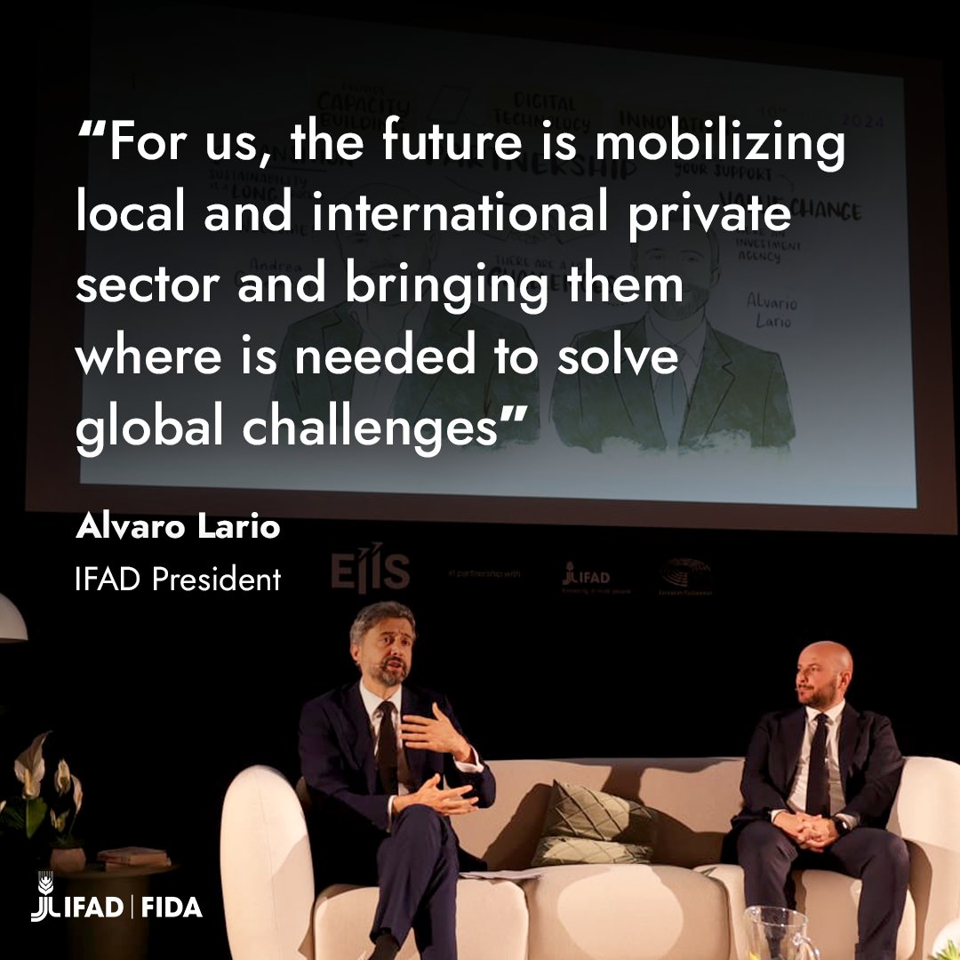 At the #EIIS2024 Summit, @IFADPresident Alvaro Lario emphasized the importance of partnering with the private sector – local & international – to tackle global challenges and support rural communities. Together, we can build a more sustainable future for all!