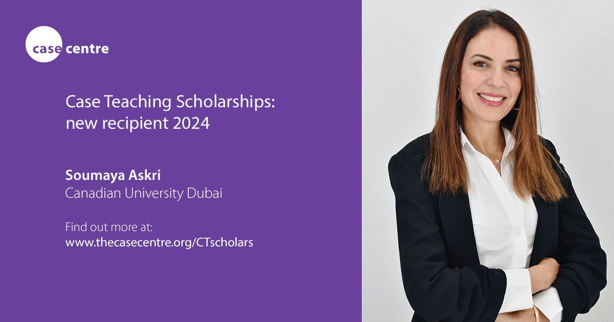 Our ninth #caseteaching scholarship 2024 recipient is... Soumaya Askri, @CUDUAE 🇦🇪 🗣 'This scholarship will enhance the quality and effectiveness of my case teaching methodology and in turn help my students and peers.' HEAR MORE 👉 tinyurl.com/53rsdzes #casesupport