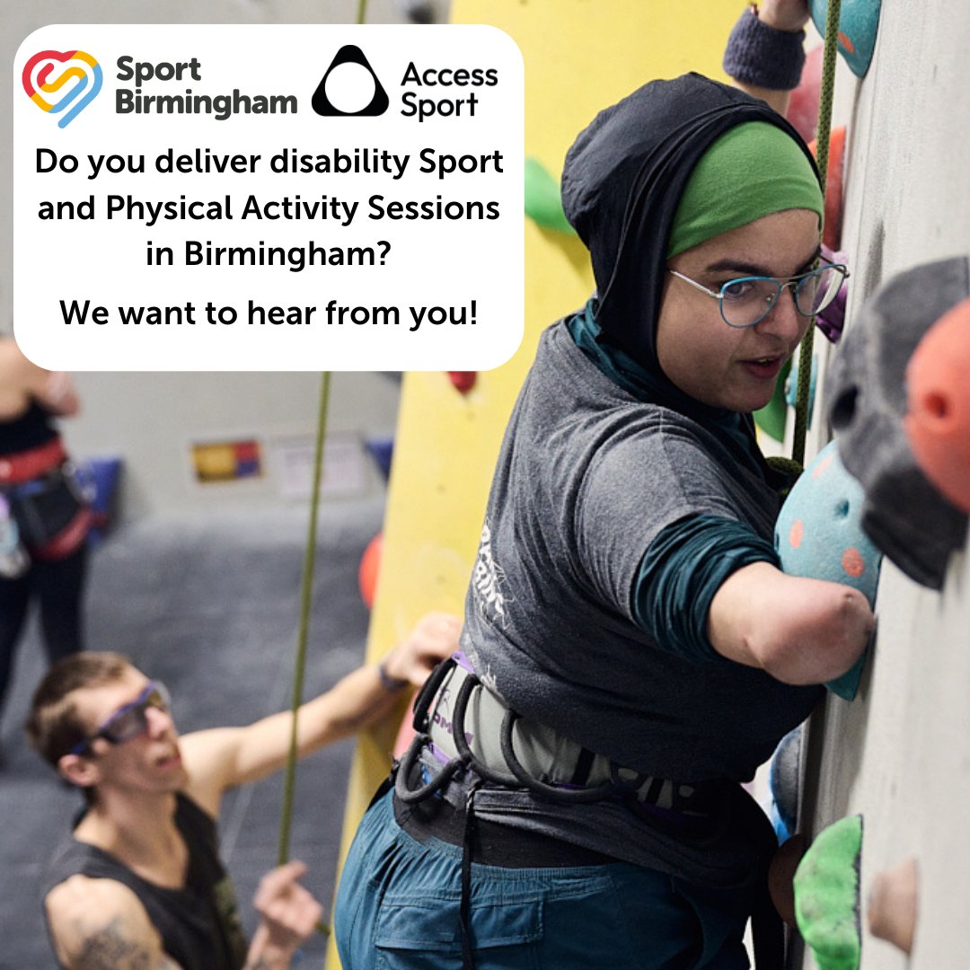 🤔 Do you deliver disability Sport and Physical Activity Sessions in Birmingham? In partnership with @AccessSport we are looking to develop a disability network. ✅ Please complete this short form by Friday 24th May if you would like to find out more forms.office.com/e/2P6NWd5wJ4