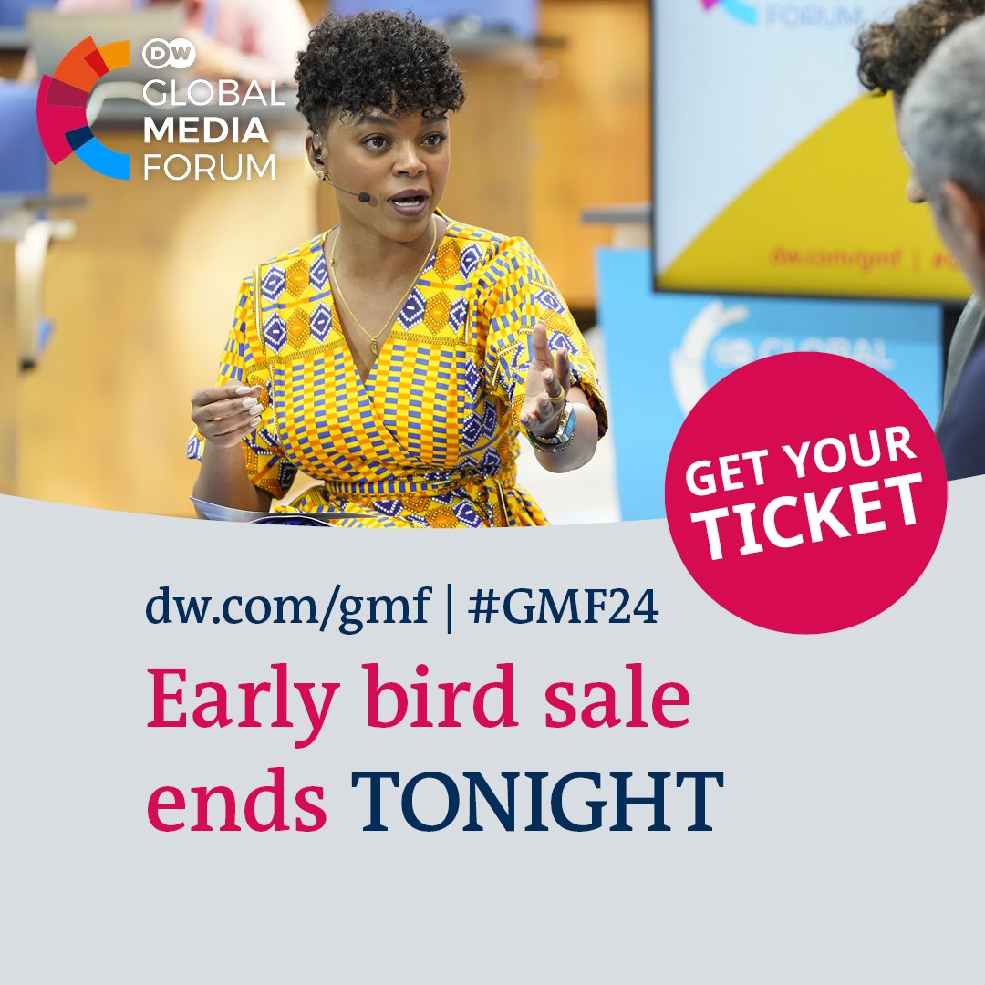 🔔 One last reminder: the Early Bird discount for the #GMF24 ends tonight - for good! 🎟️ Get your tickets here: dw.com/gmf 🎟️