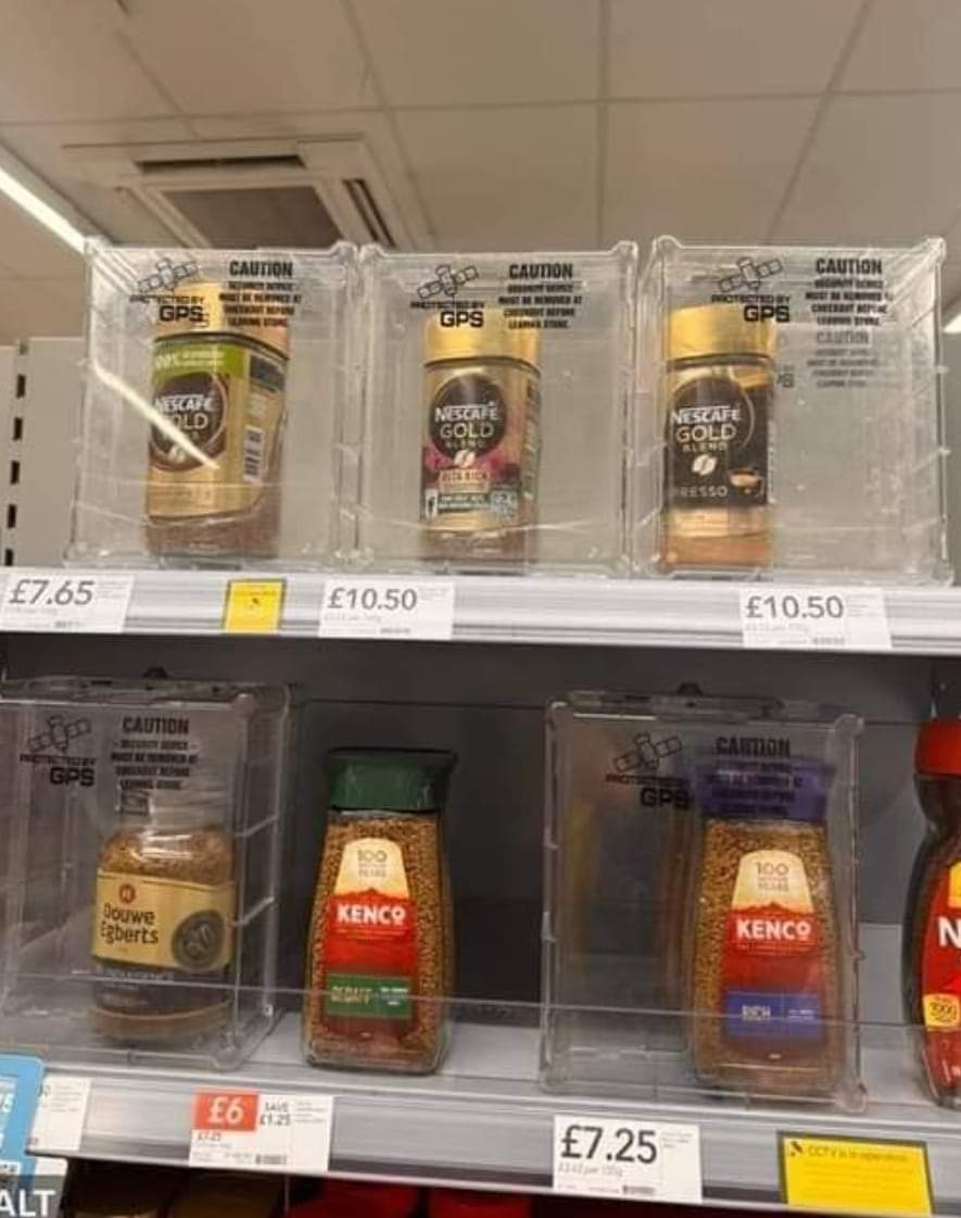 UK 2024....This is the Tories promised sun lit uplands of Brexit......£10 for a jar of coffee and shoplifting rife due to the cost of living crisis. 🤬 #ToryBrokenBritain #ToryLies #BrexitReality #ToryCriminalsUnfitToGovern