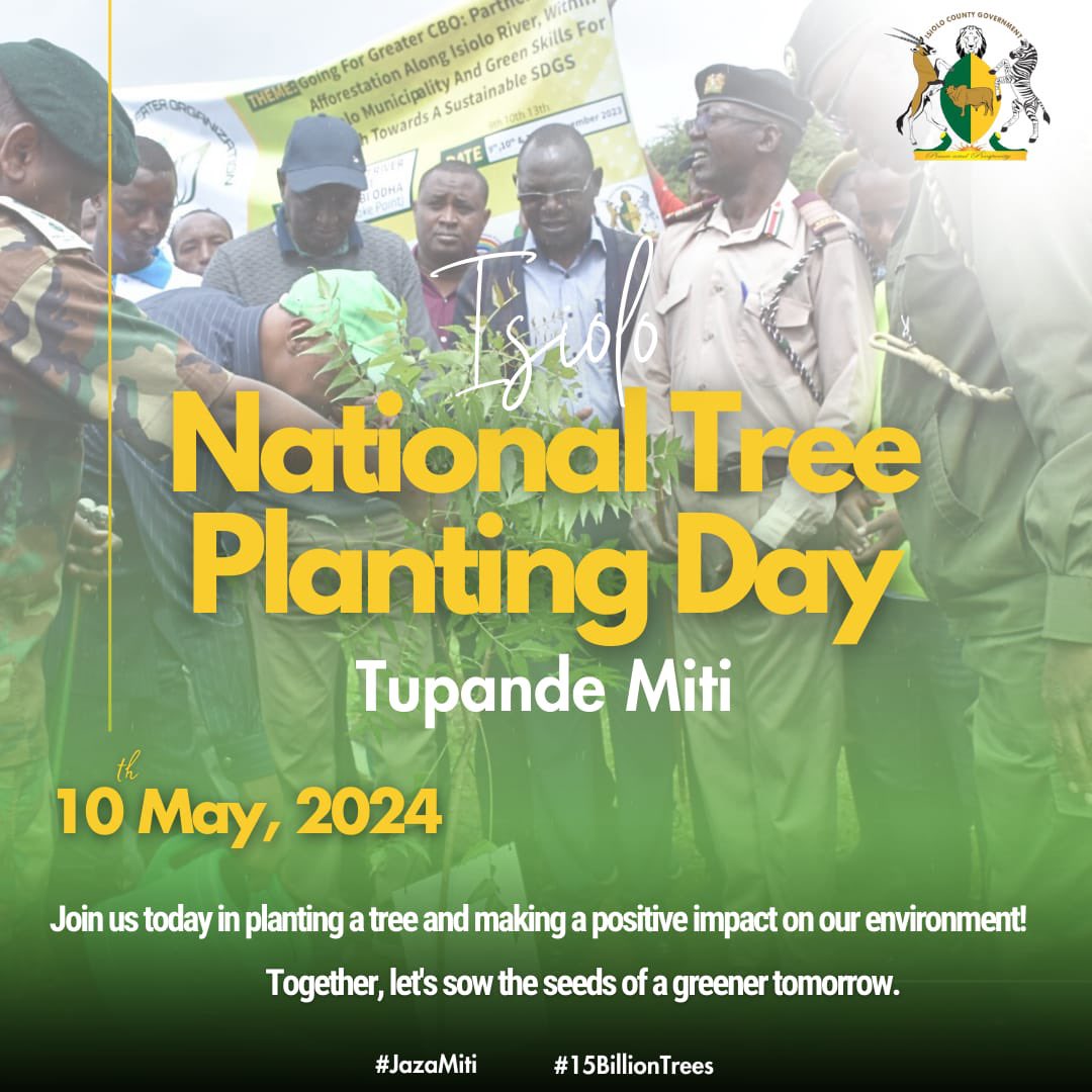 Today marks Kenya's National Tree Planting Day, a momentous occasion to reaffirm our commitment to environmental stewardship. As rain graces our soil, seize the opportunity to participate in this noble endeavor. Let's unite in planting indigenous trees, symbolizing our dedication