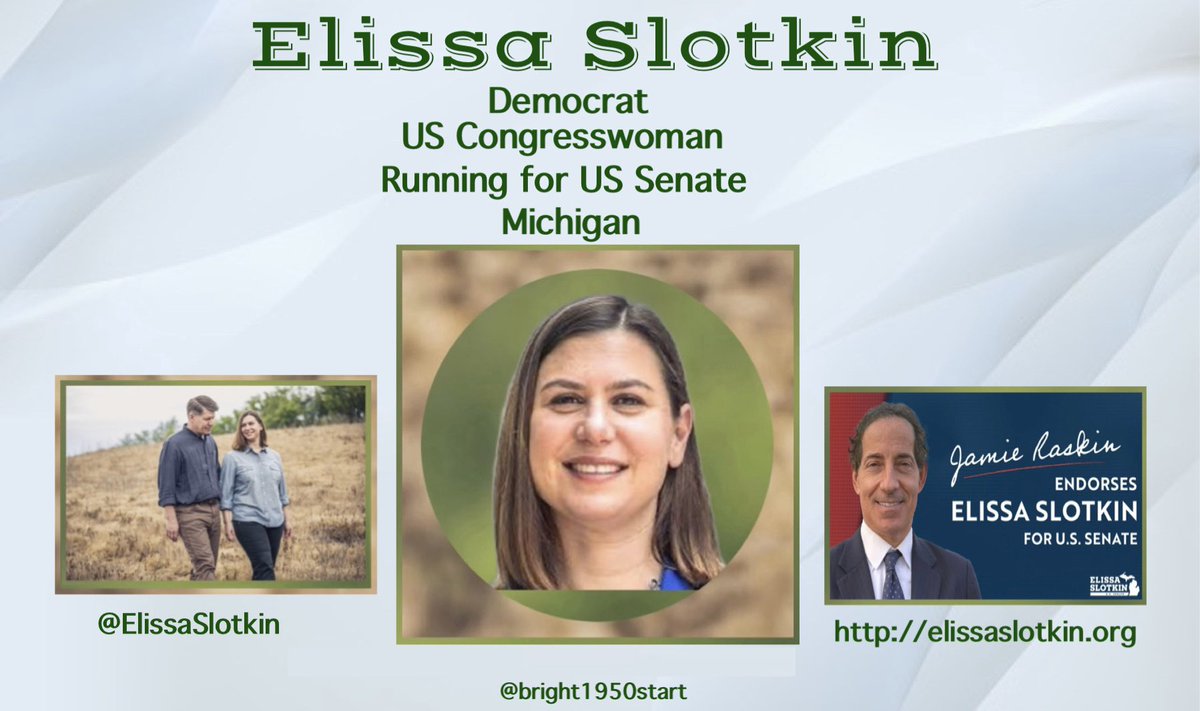 Former national security official, Elissa Slotkin is a mission driven person. Manufacturing, jobs, healthcare, Michigan’s lakes and drinking water are her major concern and mission
@ElissaSlotkin 
elissaslotkin.org
#DemVoice1 #LiveBlue #ResistanceUnited #ONEV1 #Allied4Dems
