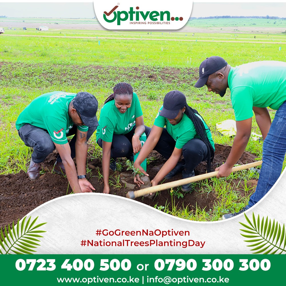 Planting trees isn't just about the environment; it's about investing in our future. Join Optiven in celebrating National Tree Planting Day and be part of the change at Ocean View Ridge Vipingo and Ushindi Gardens Nakuru #GoGreenNaOptiven #NationalTreePlantingDay