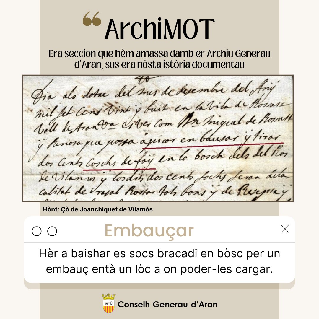 📜 Er archiMOT 📚 Era seccion que hèm amassa damb er @agdaran sus era nòsta istòria documentau. 📲 Vos rebrembam qu’aguesti e d’auti mots les trobaratz en web: arxiusenlinia.cultura.gencat.cat