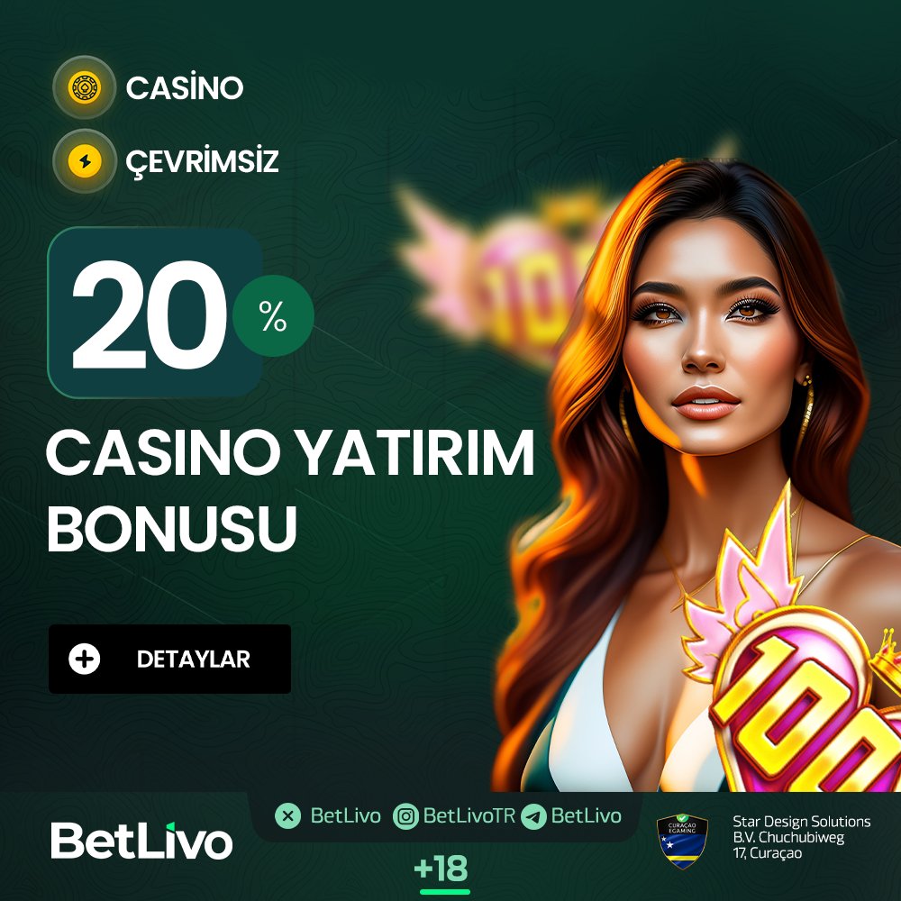 🎰 #BetLivo'da %20 Çevrimsiz Casino Yatırım Bonusu ile heyecan dolu bir yolculuğa hazır mısınız? 

⭐️Minimum 50TL yatırım yapın %20 Çevrimsiz Casino Yatırım Bonusu fırsatını kaçırmayın! 

🍀Şansınızı denemek için doğru yerdesiniz.
👉 t.ly/BetLivoX

#casinobonus #slot…