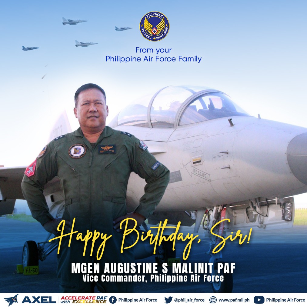 The men and women of the Philippine Air Force extend our heartfelt birthday greetings to our Vice Commander, MGEN AUGUSTINE S MALINIT PAF. See also: facebook.com/share/p/qtaHN7…