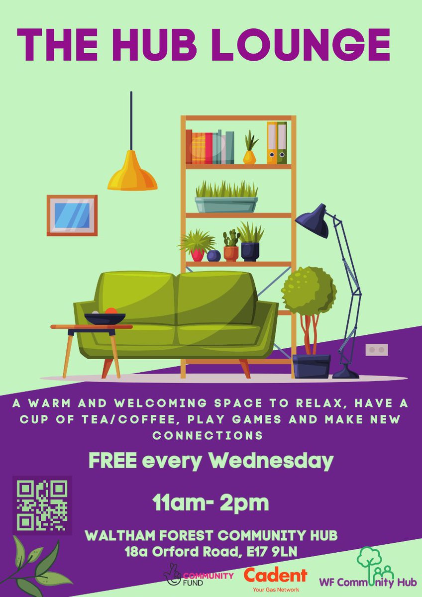 A warm and welcoming space to relax, have a cup of tea/coffee, play games and make new connections. This is a FREE session every Wednesday from 11am - 2pm at the Waltham Forest Community Hub 18a Orford Road E17 9LN.