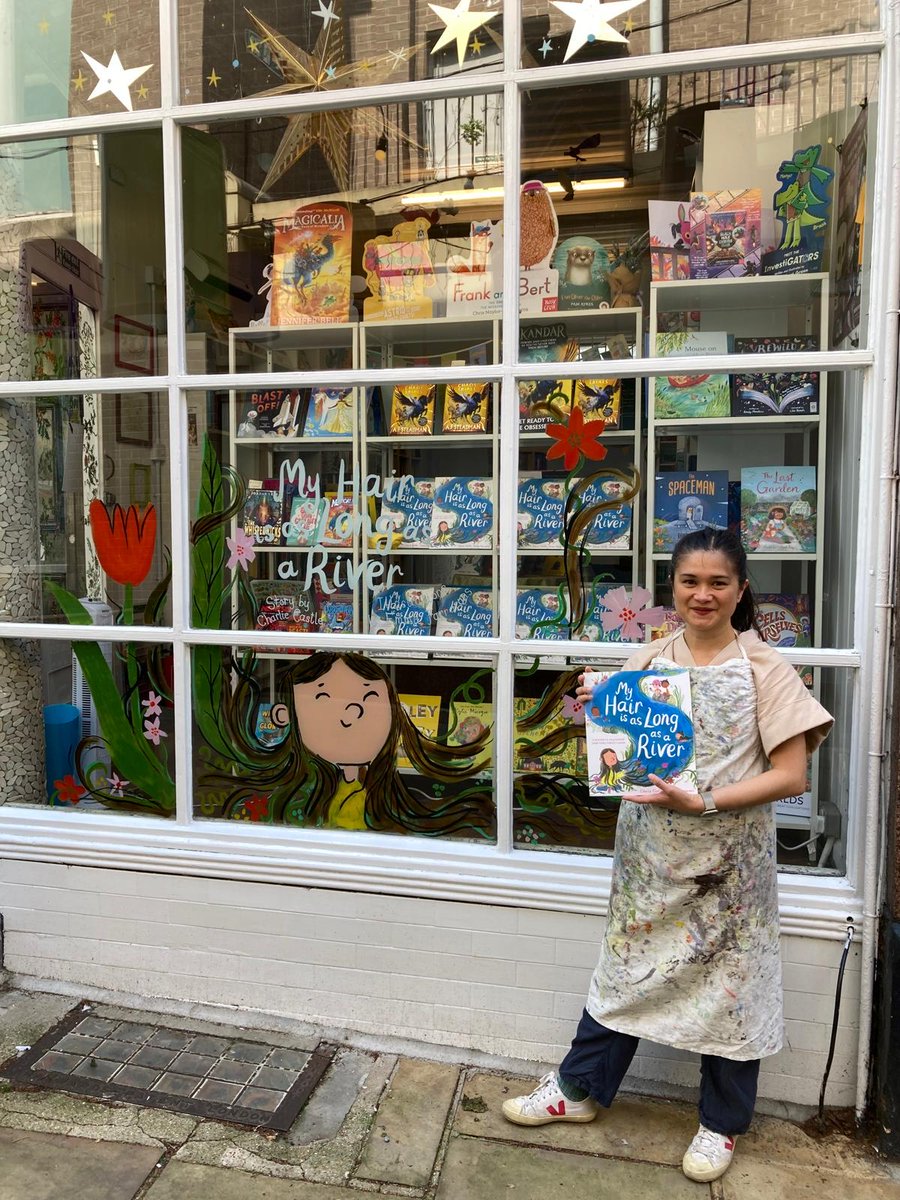 It was a delight to welcome Emma Farrarons to illustrate our window this week, based on the brand new picture book My Hair is as Long as a River. Come along to admire our beautiful window in the sun, and to pick up a copy of the book!