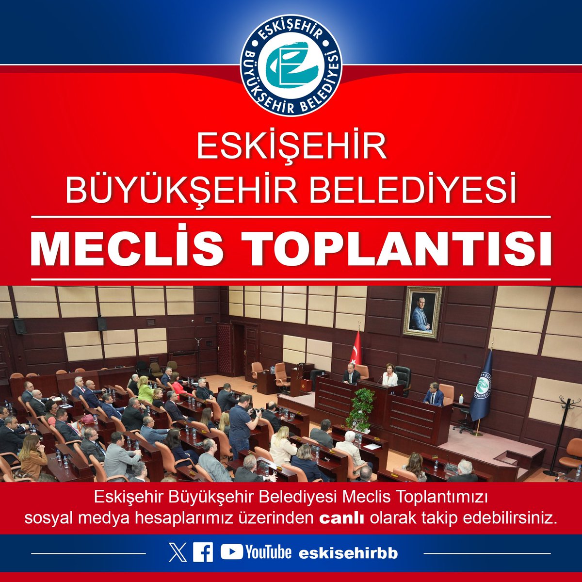 Sevgili hemşehrilerimiz, Eskişehir Büyükşehir Belediyesi Mayıs Ayı Meclis Toplantımızın 1'inci oturumunu 10 Mayıs Cuma (Bugün) saat 16.00'da Meclis Salonumuzda gerçekleştireceğiz. Sizler de meclis toplantımıza katılabilir veya canlı olarak belediyemizin Facebook, Youtube ve…