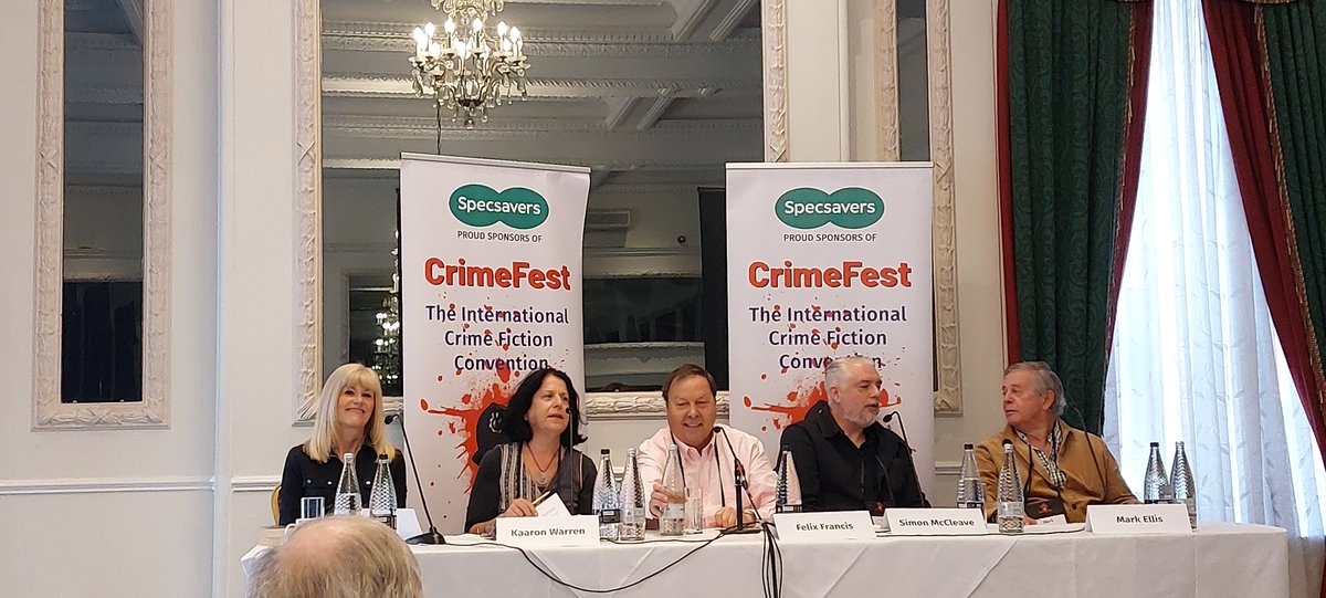 Day 2 at Crimefest Bristol, kicking off with Fresh Blood debuts with @CLMillerAuthor , @isobelshirlaw , @taniatay88 and @JoWallaceAuthor , moderated by Donna Moore. Then Skeletons in the Cupboard with @MarkEllis15 Felix Francis, Simon McCleave, @KaaronWarren and @CazEngland .