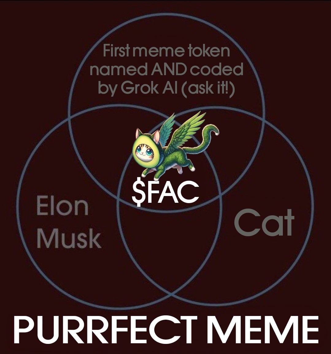 @Wahgmi #FlyingAvocadoCat
Memes, laughs we don't $FAC'n stop 
Constant raids and big news that's been dropped 
100x on this token minimum  
Ai is the future! 🪽🥑🐱