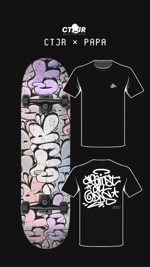 Today’s the day! 👕🛹💧<a href="/CrashTestJR/">Crash Test Joyride</a> 

Been waiting almost 2 months for this exclusive CTJR x @papadjofranck collab! 😮‍💨

Tonight, 8:00 EST ⏰

Act quick, or get left behind 🏎️💨
#Streetwear #Culture #CTJR #Rider4Life