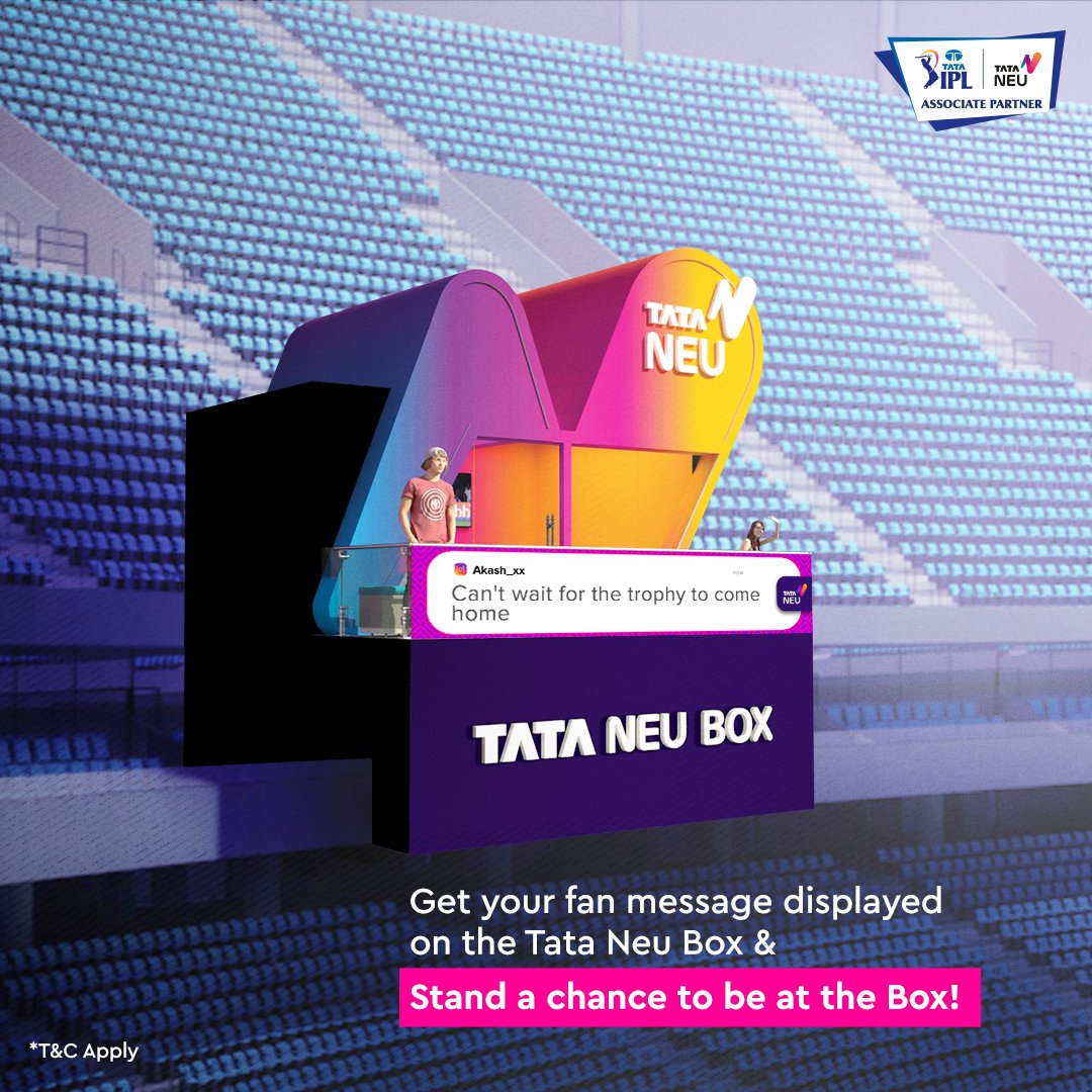 The NeuBox is now your personal billboard 🤩
 
Comment your fan message for your favorite team/player below and stand a chance to win the Tata Neu Box match tickets. Hurry up!
 
T&C apply

#TataNeuBox #NeuBox #TataIPL2024 #TataNeu #Punchev #TATAev #MoveWithMeaning