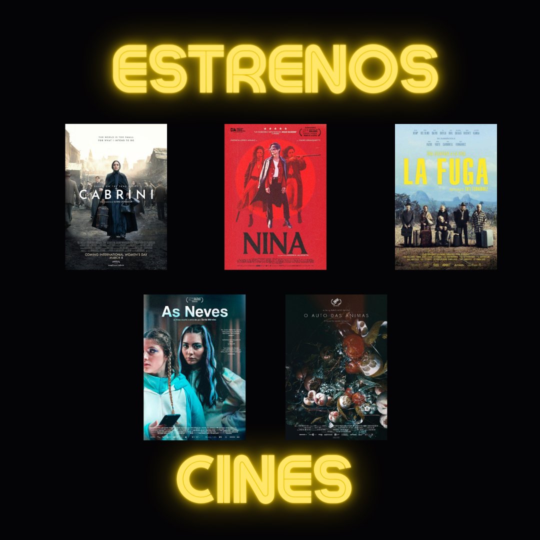 😍¡Nos encanta que haya estrenos!
🎞️#UnamujerItaliana /#AlejandroMonteverde
🎞️#Nina / @NinaOlvido 
🎞️#LaFuga /  #TutiFernández
🎞️#AsNeves / @sonia__mendez
🎞️#OAutoDasÁnimas /#PabloLago y  #DianaToucedo
#cineespañol