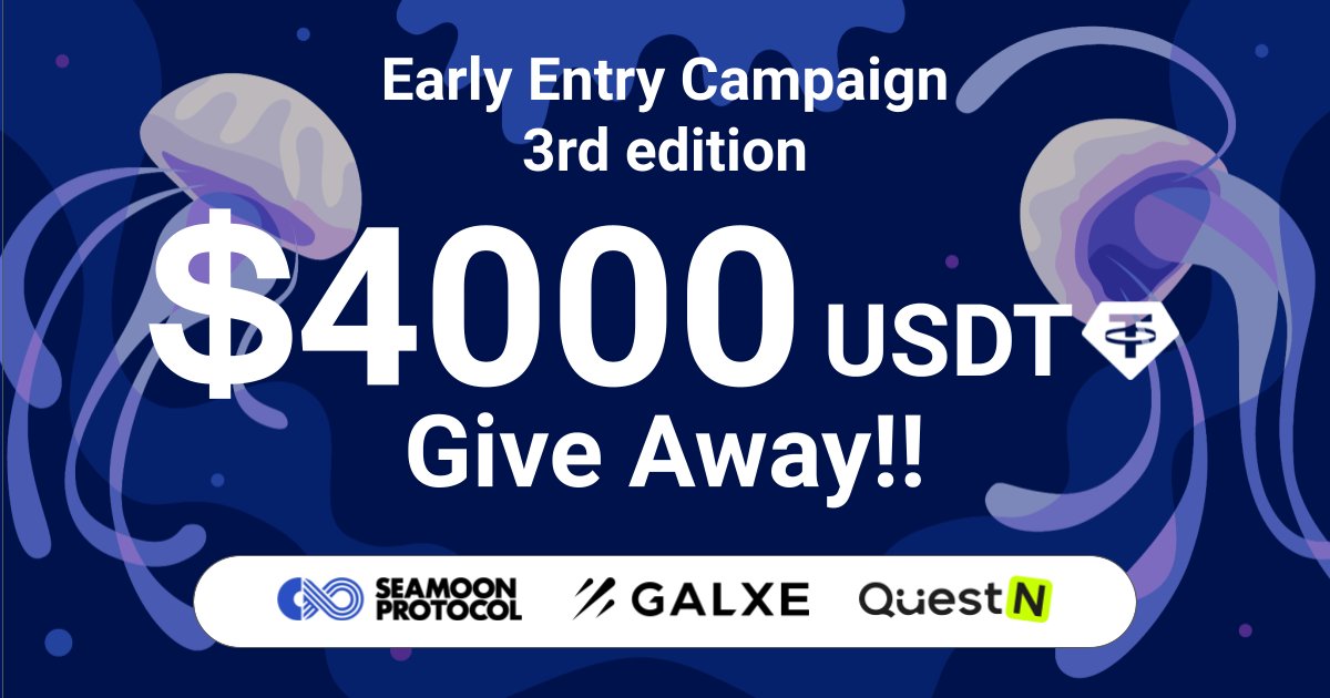 ~Early Entry Campaign 3rd Edition~ 4,000USDT Special Giveaway Campaign Starts✨ Seamoon Protocol is a unique ecosystem concept that aims to create sustainable economic development and a new era of entertainment services using web3 technology. 1️⃣Follow & Repost Campaign To Enter