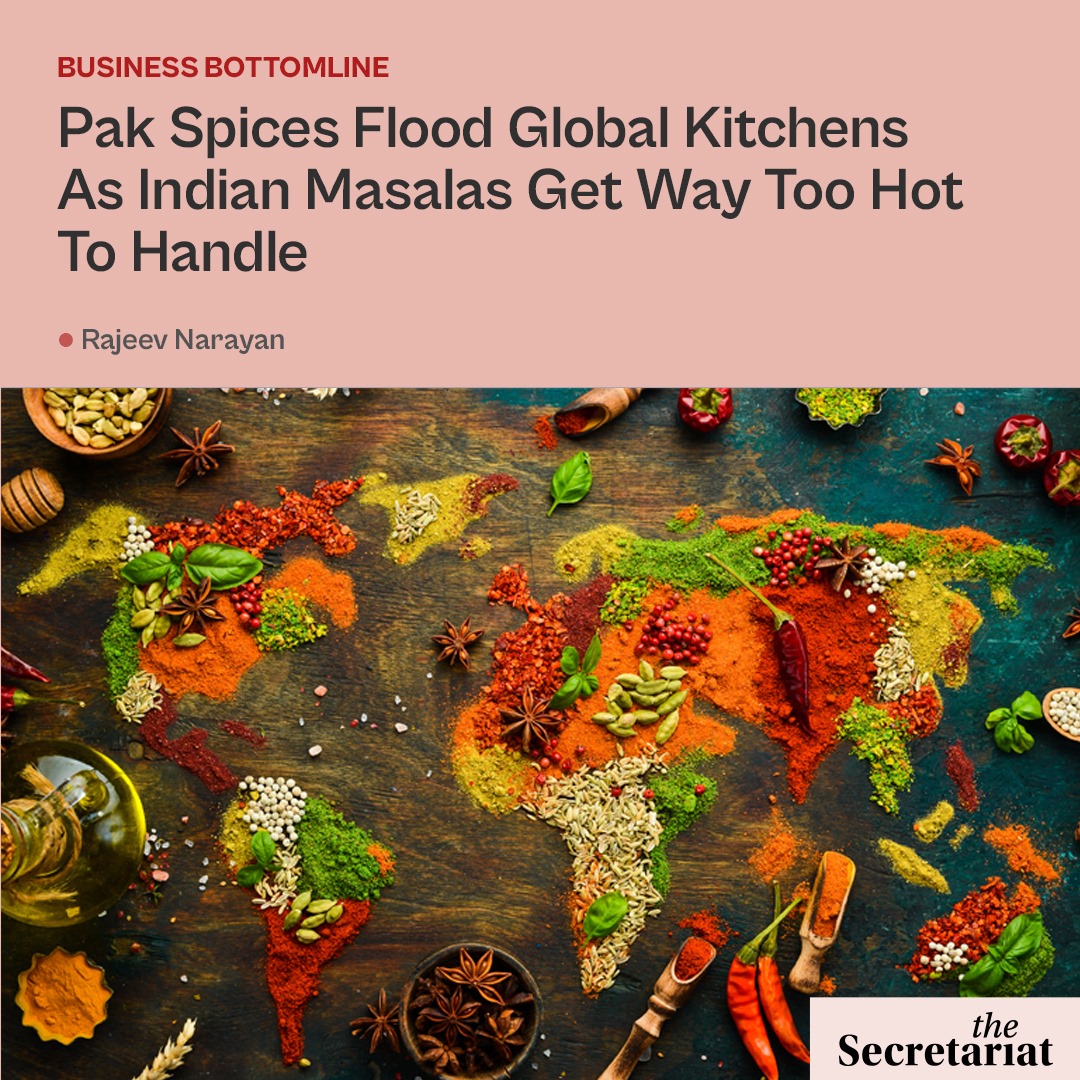 India's spice saga takes a spicy turn! With Indian vendors facing blacklisting over adulteration concerns, Pakistani spices are rising globally. 

@narayanrajeev has insights: bit.ly/3wtJh1h

#Geoeconomics #IndiaPakTies #FoodTech #PolicyMatters
