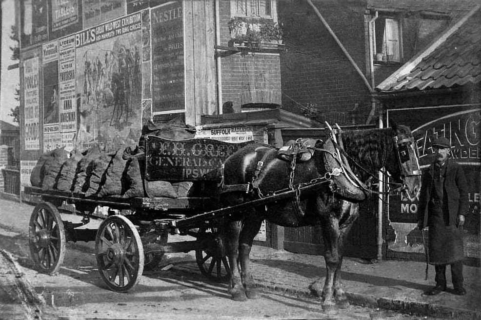 A Photograph of F H Green, and their Coal Cart, in Ipswich, taken in 1914