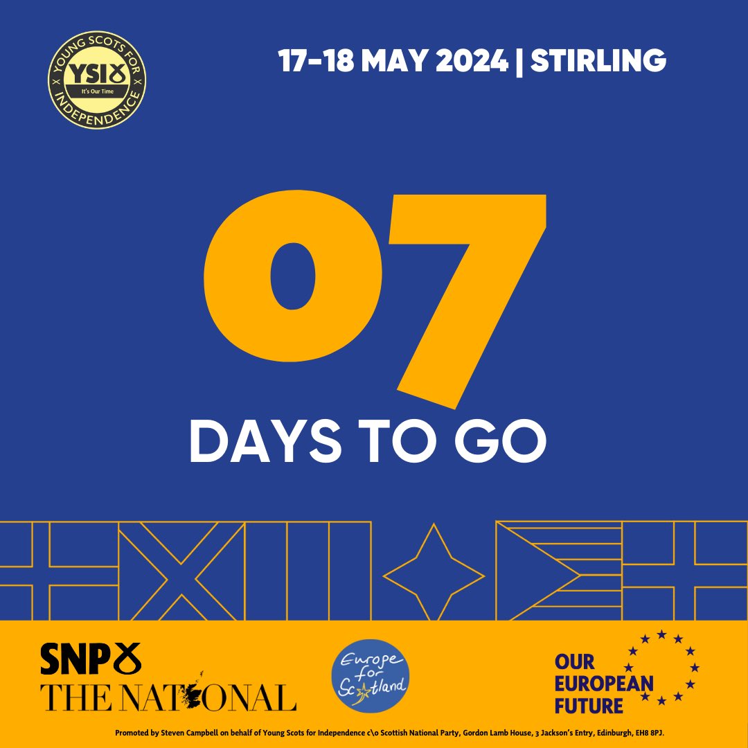 📅 7 days to go until our international conference happening on May 17-18 in Stirling 🏴󠁧󠁢󠁳󠁣󠁴󠁿🇪🇺 🤝 Featuring international youth leaders, senior politicians, and experts. Get your ticket: Friday: eventbrite.com/e/893151138097… Saturday: eventbrite.com/e/893162401787…