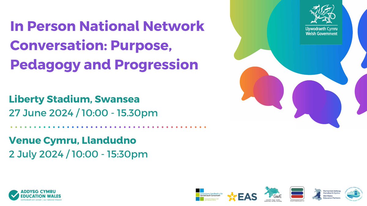 The next #CurriculumForWales National Network Conversations: Purpose, Pedagogy & Progression will be in person. A great opportunity to contribute, share your thoughts & network. Book your place today: ow.ly/ezIk50RAZOK @PartneriaethREC @GwEGogleddCymru @CSCJES @sewalesEAS