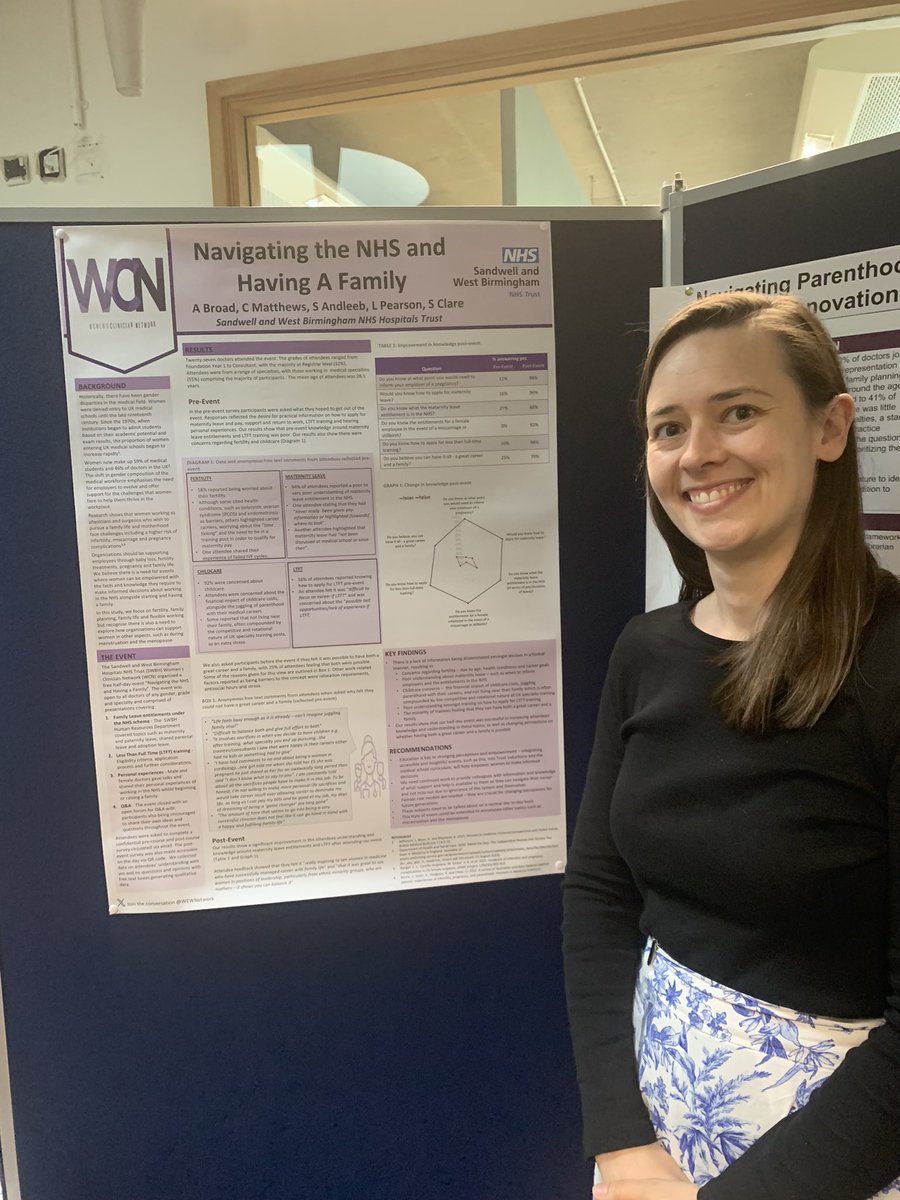 So proud @WEWMedicine @SWBHnhs to be presenting our work @medicalwomenuk conference 💜Navigating the NHS and having a family and Banter within the NHS @AmyBroad92 @SahrashAndleeb @johannenewens @NHSBeeky @JamesFleetNHS sharing and collaborating to make change is key 💪🏻