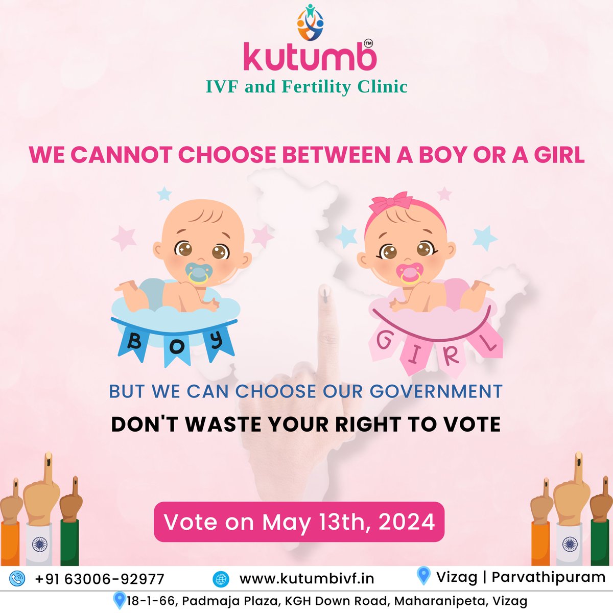 As the election approaches on May 13th, 2024, remember that your vote holds the key to change. Let's make our voices heard and contribute to a brighter tomorrow. #votenow #elections #votingday #VotingRights #Elections2024 #kutumb #vizagivf #visakhapatnam #kutumbivf #vizag