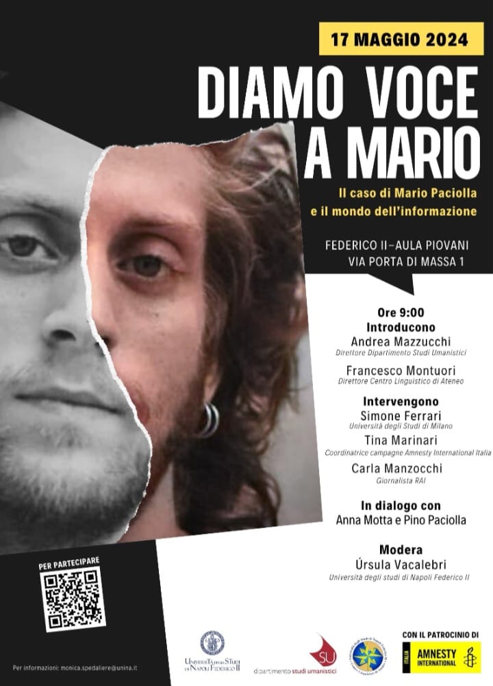 'Diamo voce a Mario'. Il 17 maggio a #Napoli un incontro per parlare di #MarioPaciolla. Appuntamento nell'aula Piovani alle 9.00.