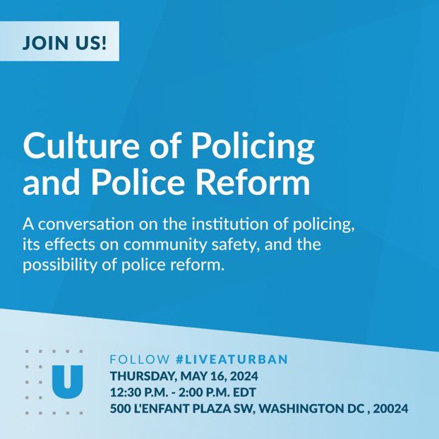 I will be at the @urbaninstitute on Wed May 16 with @JesseJannetta @JoceFontaine and @michaelsierraa. We will be discussing Michael’s new book, “The Danger Imperative,” and the role of policing in our communities. Join us in-person or on-line!
urbn.is/44pD2Iw
#LiveatUrban