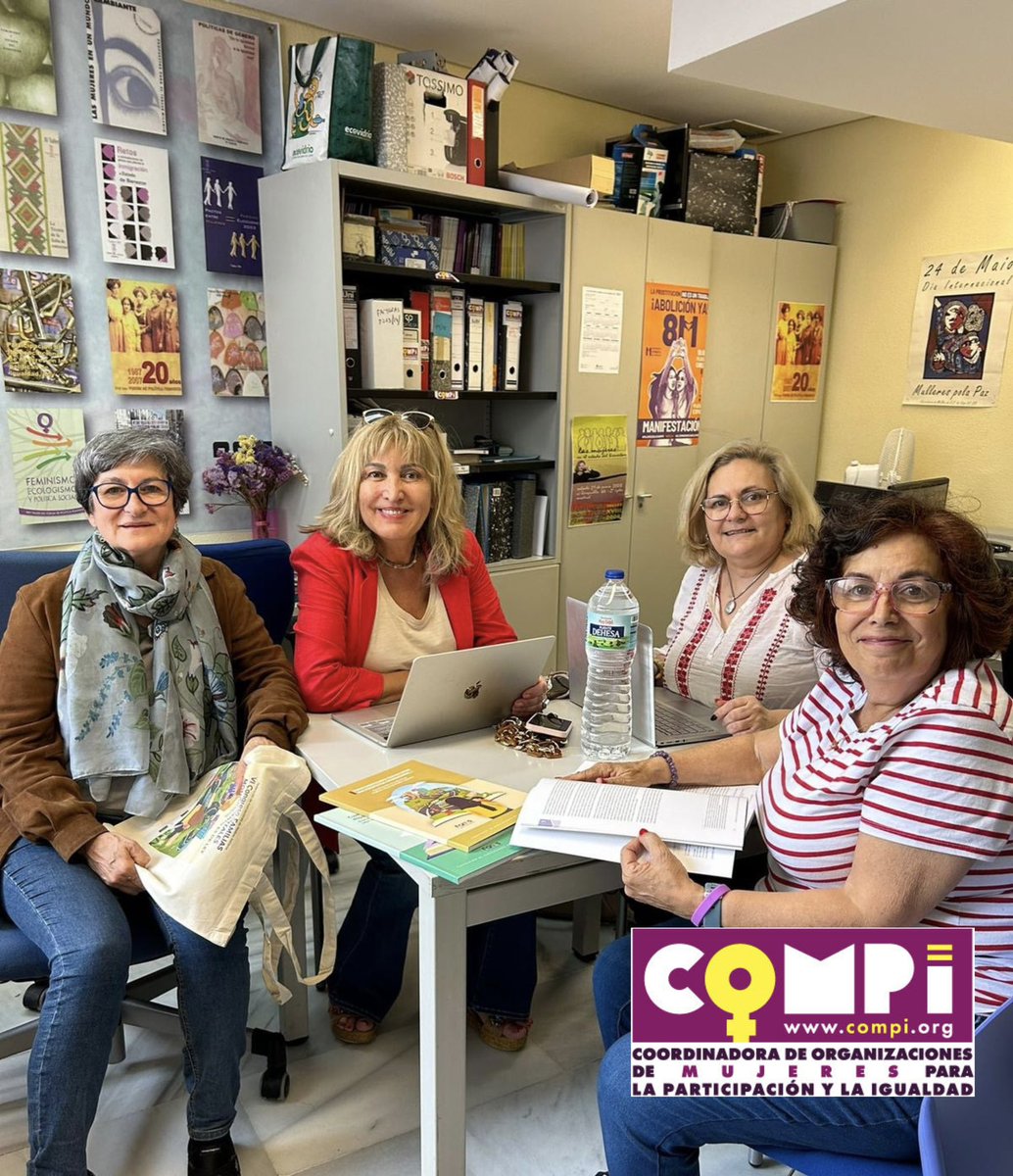 CoordinaCOMPI's tweet photo. 🟣Los días 9 y 10 de mayo la Presidenta, Vicepresidenta, Secretaria y Tesorera de la Coordinadora COMPI se reúnen en Bravo Murillo para avanzar en el plan estratégico (POA) y organizar las actividades del año #DDHHMujeres
@forumpfeminista 
@mararianr 
@FOMLorca https://t.co/8aRlfZ3B2H