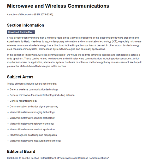 📢 #section recommendation “#MicrowaveandWirelessCommunications“ section is one of the 16 sections of #electronics, and currently has published 2306 papers. ✨ Section Editor-in-Chief: Prof. Dr. Giovanni Crupi @unimessina Find more here: mdpi.com/journal/electr…